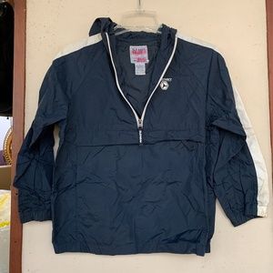 KIDS NAVY BLUE HALF ZIP HOODED PACKABLE WINDBREAKE